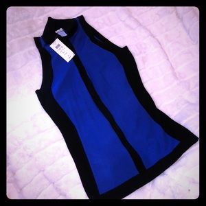 Cache black blue stretch sleeveless sweater